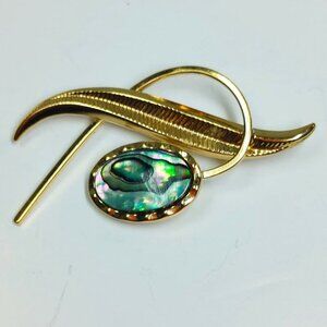Vintage Gold-tone Abalone Mother Pearl Modernist Mid Century Brooch Pin